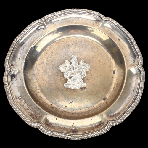 1503 - A George III silver salver, John Edwards III, London 1809, circular lobed form with gadrooned rim an... 