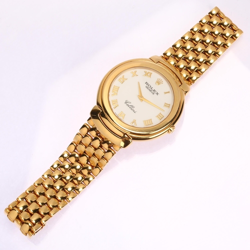 1000 - ROLEX - an 18ct gold Cellini quartz bracelet watch, ref. 6623, circa 1990, white dial with applied g... 