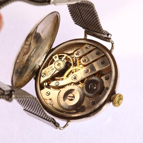 1004 - A First World War Period silver Officer's style trench mechanical wristwatch, circa 1914, white dial... 