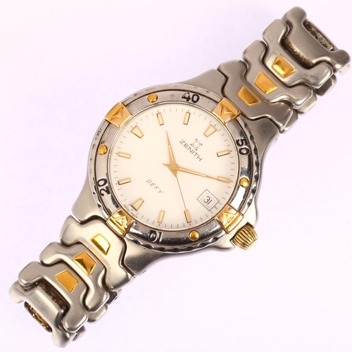 1009 - ZENITH - a bi-metal Defy quartz bracelet watch, ref. 08/59.2100.226, white dial with luminous baton ... 