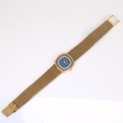 1021 - ROLEX - a lady's 18ct gold diamond Cellini mechanical bracelet watch, ref. 4985, circa 1981, blue sp... 