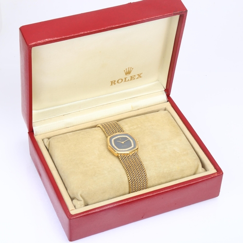 1021 - ROLEX - a lady's 18ct gold diamond Cellini mechanical bracelet watch, ref. 4985, circa 1981, blue sp... 