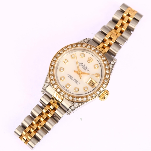 1022 - ROLEX - a lady's bi-metal Oyster Perpetual Datejust automatic bracelet watch, ref. 69173, circa 1991... 