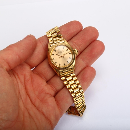 1024 - ROLEX - a lady's 18ct gold Oyster Perpetual automatic bracelet watch, ref. 6617, champagne dial with... 