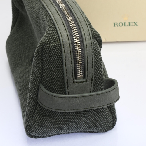 ROLEX a green leather and woven cotton toiletry washbag width 24cm boxed