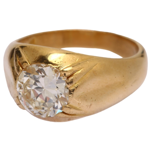 1102 - A large and impressive 3.0ct solitaire diamond ring, heavy 18ct gold signet settings, set with round... 