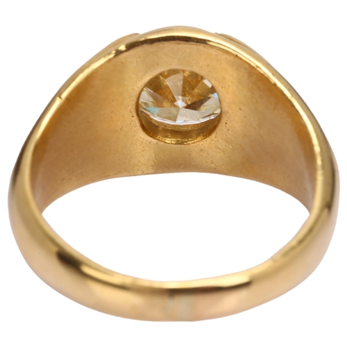 1102 - A large and impressive 3.0ct solitaire diamond ring, heavy 18ct gold signet settings, set with round... 