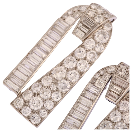 1103 - CARTIER - a pair of Art Deco platinum diamond dress clips, circa 1930s, geometric form, each set wit... 