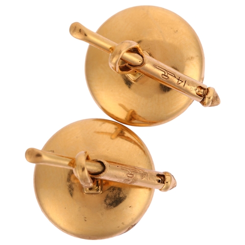 1105 - A pair of Victorian 14ct gold Essex crystal 'Hunting' cufflinks, reverse hand-painted panels on moth... 