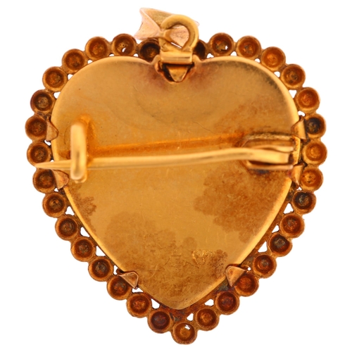 1112 - A Chinese 22ct gold heart pendant/brooch, openwork bombe form, signed verso, height 37.8mm, 13.9g