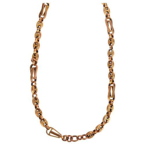 1115 - An early 20th century 9ct gold fancy puff mariner link Albert chain necklace, length 34cm, 16.5g