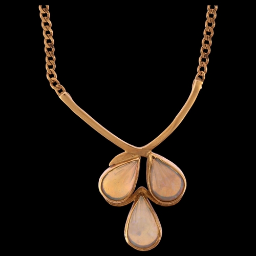 1126 - ANDRE NOIR - a bespoke 9ct gold opal droplet necklace, on 9ct flat curb link chain, pendant height 4... 