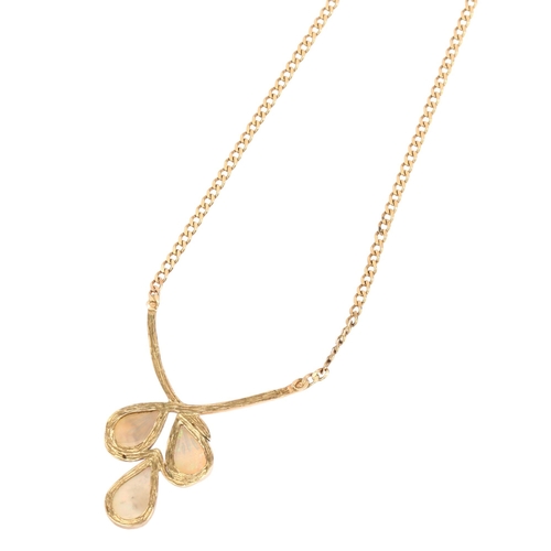 1126 - ANDRE NOIR - a bespoke 9ct gold opal droplet necklace, on 9ct flat curb link chain, pendant height 4... 