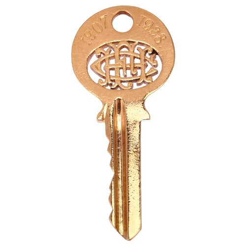 1144 - An early 20th century 9ct rose gold key pendant, maker's marks JG&S, original inscription and pierce... 