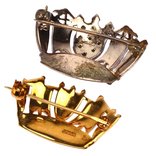 1147 - A modern 9ct gold Royal Navy Naval Crown sweetheart brooch, maker S&Co, Birmingham 2008, brooch widt... 