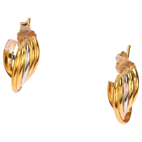 1148 - A pair of Italian 18ct two-colour gold hoop earrings, with stud fittings, hoop diameter 15.1mm, 5.6g