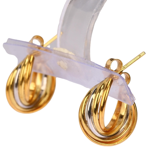 1148 - A pair of Italian 18ct two-colour gold hoop earrings, with stud fittings, hoop diameter 15.1mm, 5.6g