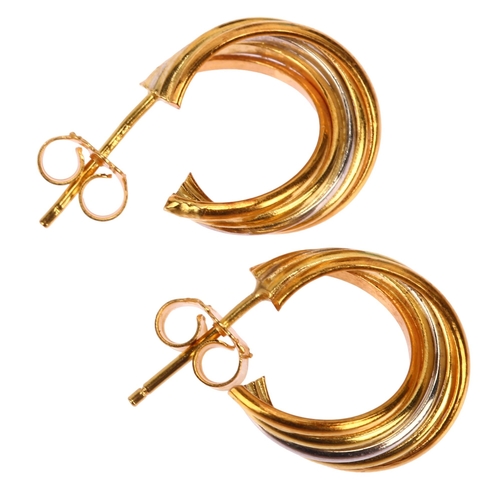 1148 - A pair of Italian 18ct two-colour gold hoop earrings, with stud fittings, hoop diameter 15.1mm, 5.6g