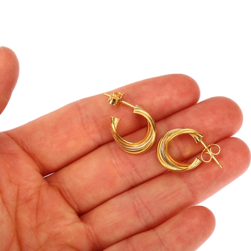 1148 - A pair of Italian 18ct two-colour gold hoop earrings, with stud fittings, hoop diameter 15.1mm, 5.6g