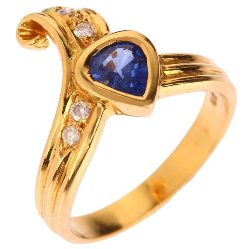 1154 - An 18ct gold sapphire and diamond crossover ring, maker's mark YC, import London 1990, set with pear... 