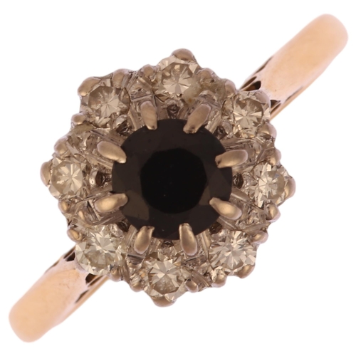 1162 - An 18ct gold sapphire and diamond flowerhead cluster ring, set with round-cut sapphire and modern ro... 