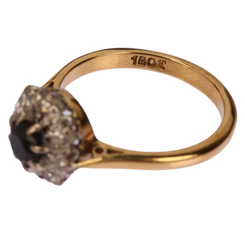 1162 - An 18ct gold sapphire and diamond flowerhead cluster ring, set with round-cut sapphire and modern ro... 