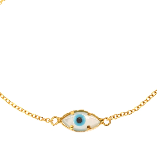 1172 - A modern 14ct gold mother-of-pearl 'Evil Eye' bracelet, length 15cm, 0.8g