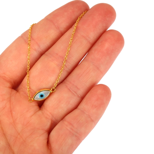 1172 - A modern 14ct gold mother-of-pearl 'Evil Eye' bracelet, length 15cm, 0.8g