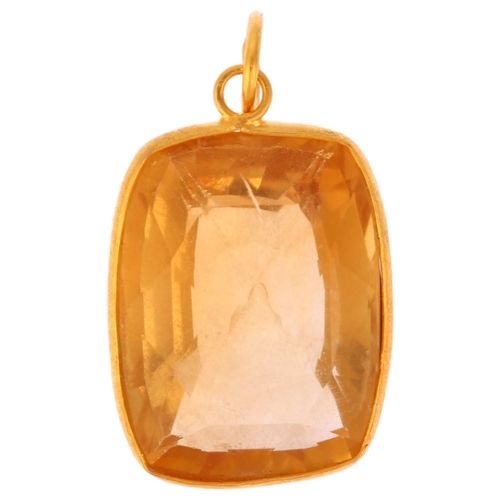 1174 - A citrine drop pendant, unmarked 14ct gold mount with cushion-cut citrine, pendant height 20.2mm, 1.... 