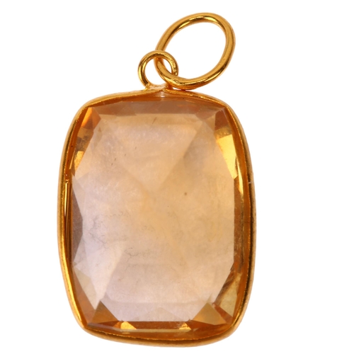 1174 - A citrine drop pendant, unmarked 14ct gold mount with cushion-cut citrine, pendant height 20.2mm, 1.... 