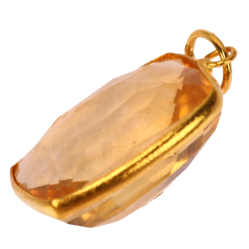 1174 - A citrine drop pendant, unmarked 14ct gold mount with cushion-cut citrine, pendant height 20.2mm, 1.... 