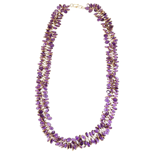 1175 - A modern 9ct gold amethyst grape cluster necklace, set with oval mixed-cut amethysts, necklace lengt... 