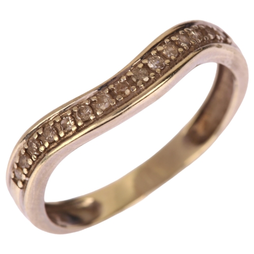 1238 - A modern 9ct white gold diamond wishbone band ring, pave set with single-cut diamonds, total diamond... 