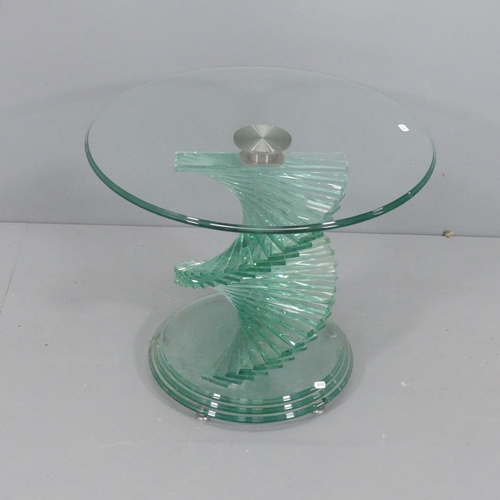 2011 - A contemporary circular glass-topped occasional table on stepped spiral base, in the manner of Danny... 
