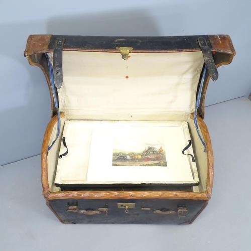 2569 - An antique leather covered and bound dome top trunk, with white lettering to top - G.M.K. 84x67x58cm... 