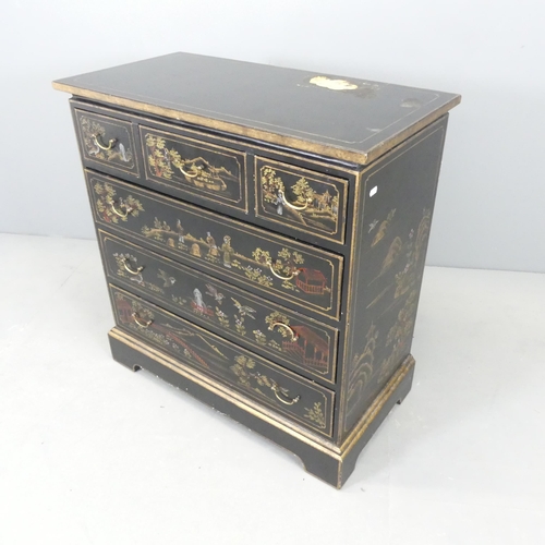 2589 - A modern painted chest of three short and three long drawers, with painted oriental scenes to decora... 