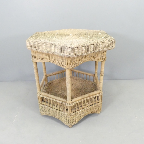 2591 - A hexagonal wicker two-tier centre table, with removable top. 83x82x73cm.