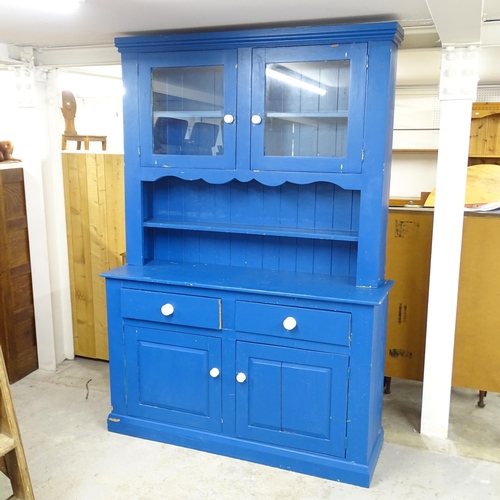 2625 - A painted pine two-section dresser. 137x196x42cm.