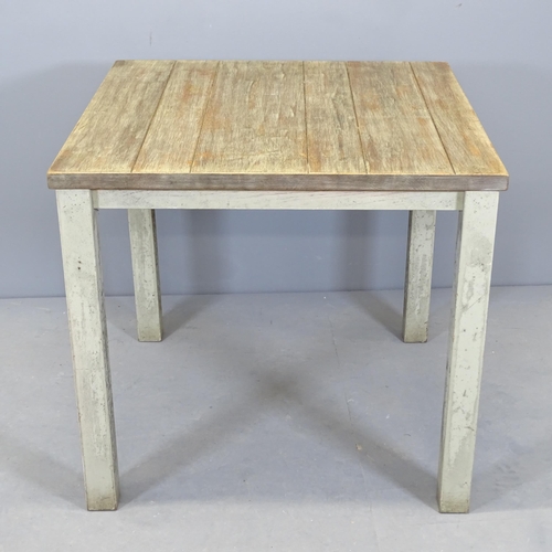 2627 - A modern oak plank-top kitchen table on painted base. 80x75cm.