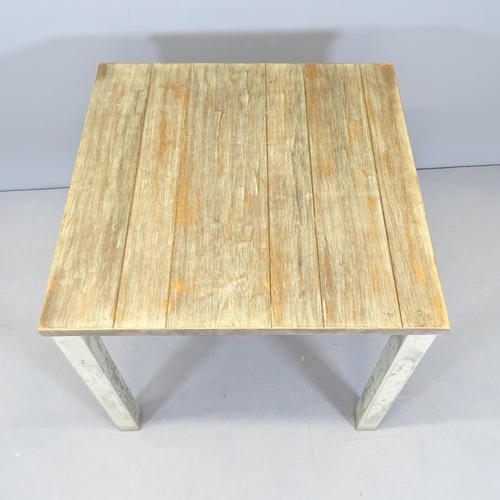 2627 - A modern oak plank-top kitchen table on painted base. 80x75cm.