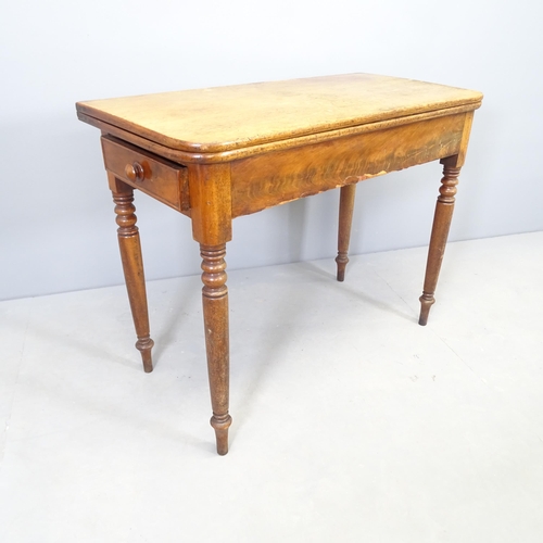 2631 - A Victorian mahogany fold over tea table with single drawer. 91x70x45, opening to 90cm.