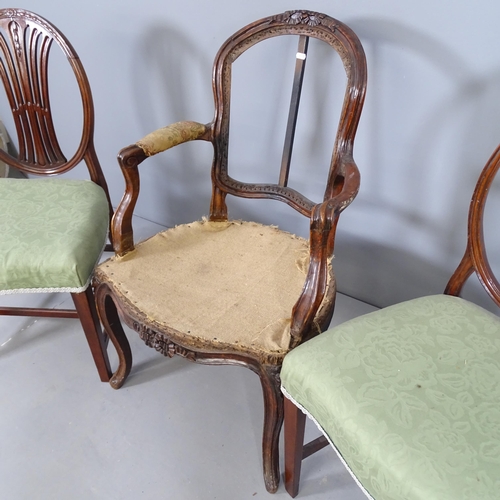 2642 - A group of nine various antique chairs including a fauteuil chair (for re-upholstery).