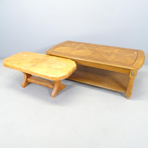 2647 - A modern oak Art Deco style two-tier coffee table. 122x41x61cm and another hardwood coffee table (2)... 