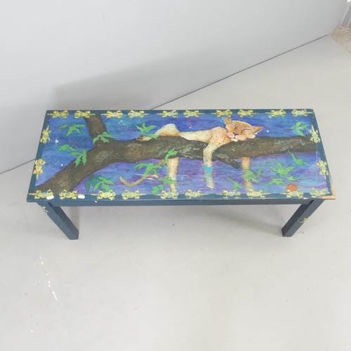 2612 - A folk-art painted coffee table. 122x54x46cm.