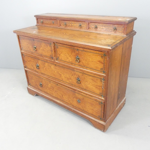 2615 - A modern pitch pine dresser base, with two short and two long drawers, with raised back fitted with ... 