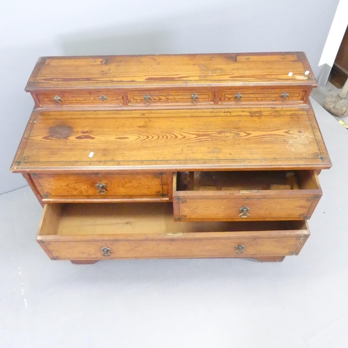 2615 - A modern pitch pine dresser base, with two short and two long drawers, with raised back fitted with ... 