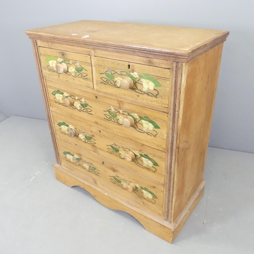 2617 - An antique pine chest of two short and three long drawers, with painted decoration. 95x103x46cm.