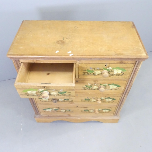 2617 - An antique pine chest of two short and three long drawers, with painted decoration. 95x103x46cm.