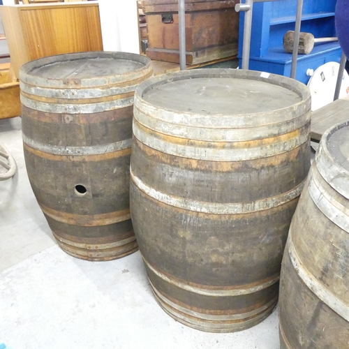 2635 - A pair of vintage coopered oak barrels, marked 