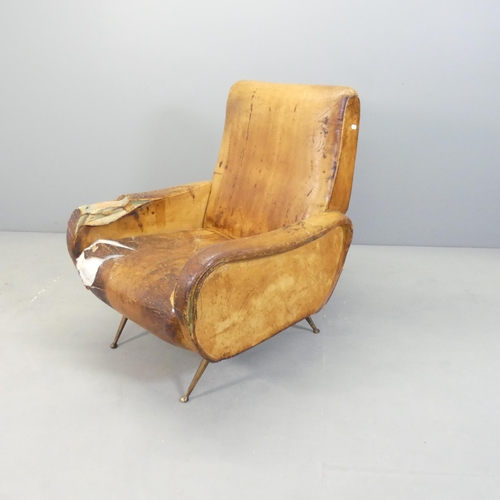 2640 - A mid-century Italian style leather upholstered lounge chair. A/F.